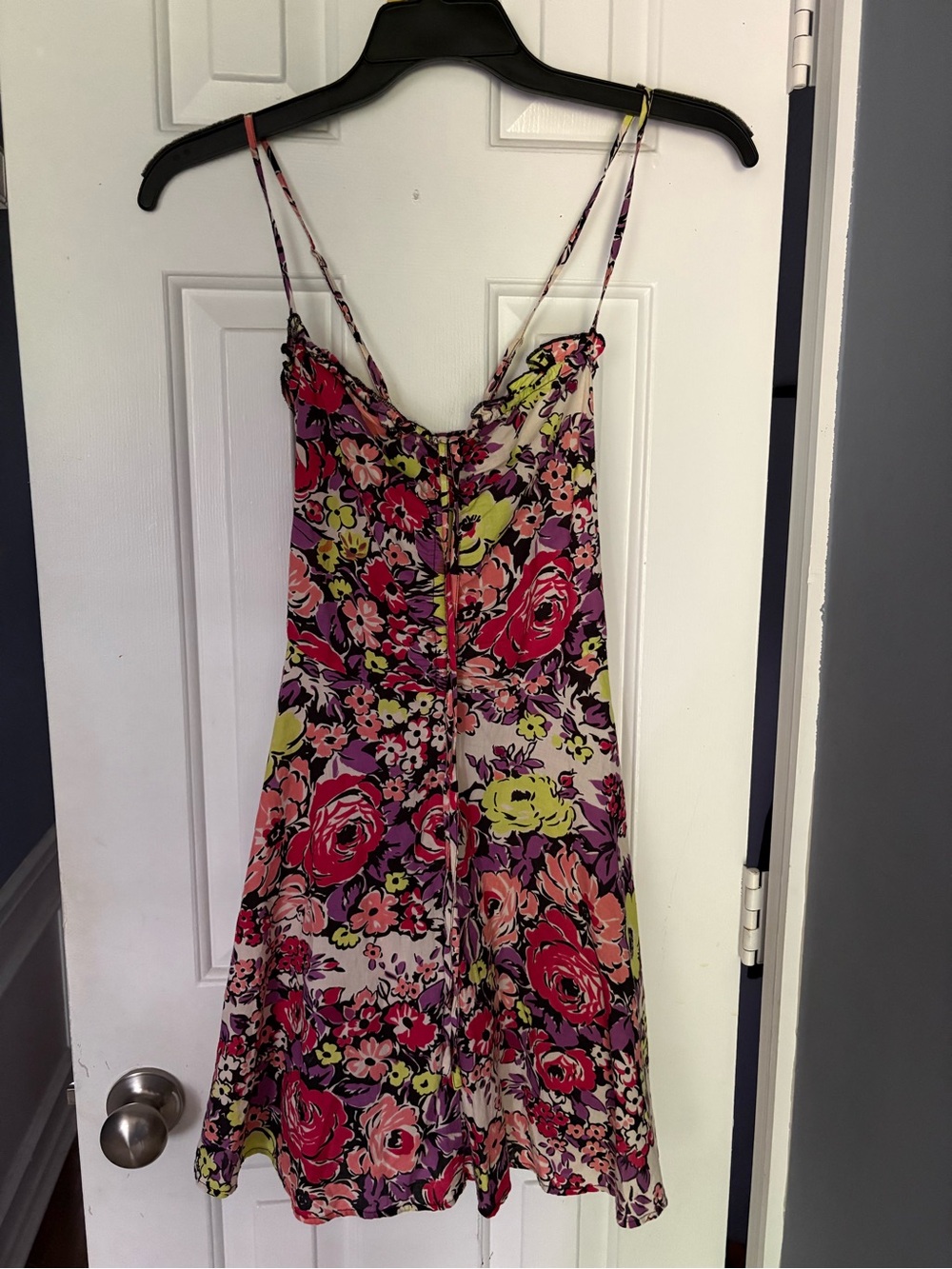 Fire Los Angeles Floral Mini Dress Strappy Back 100% Cotton Size M